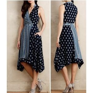MAEVE Anthropologie‎ Eclipsed Faux Wrap Dress Blue OB378077 Women's 4